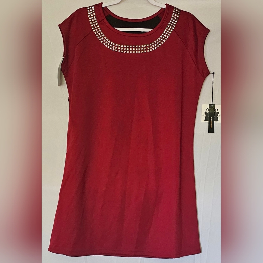 BCBG MAXAZRIA Pomegranate Red Dress Reversable Studded W/Cutouts Size XL